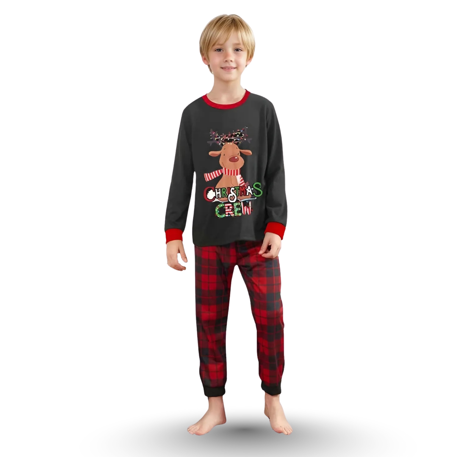 Reindeer And String Light Christmas Crew Printed Family Matching Pajama Set