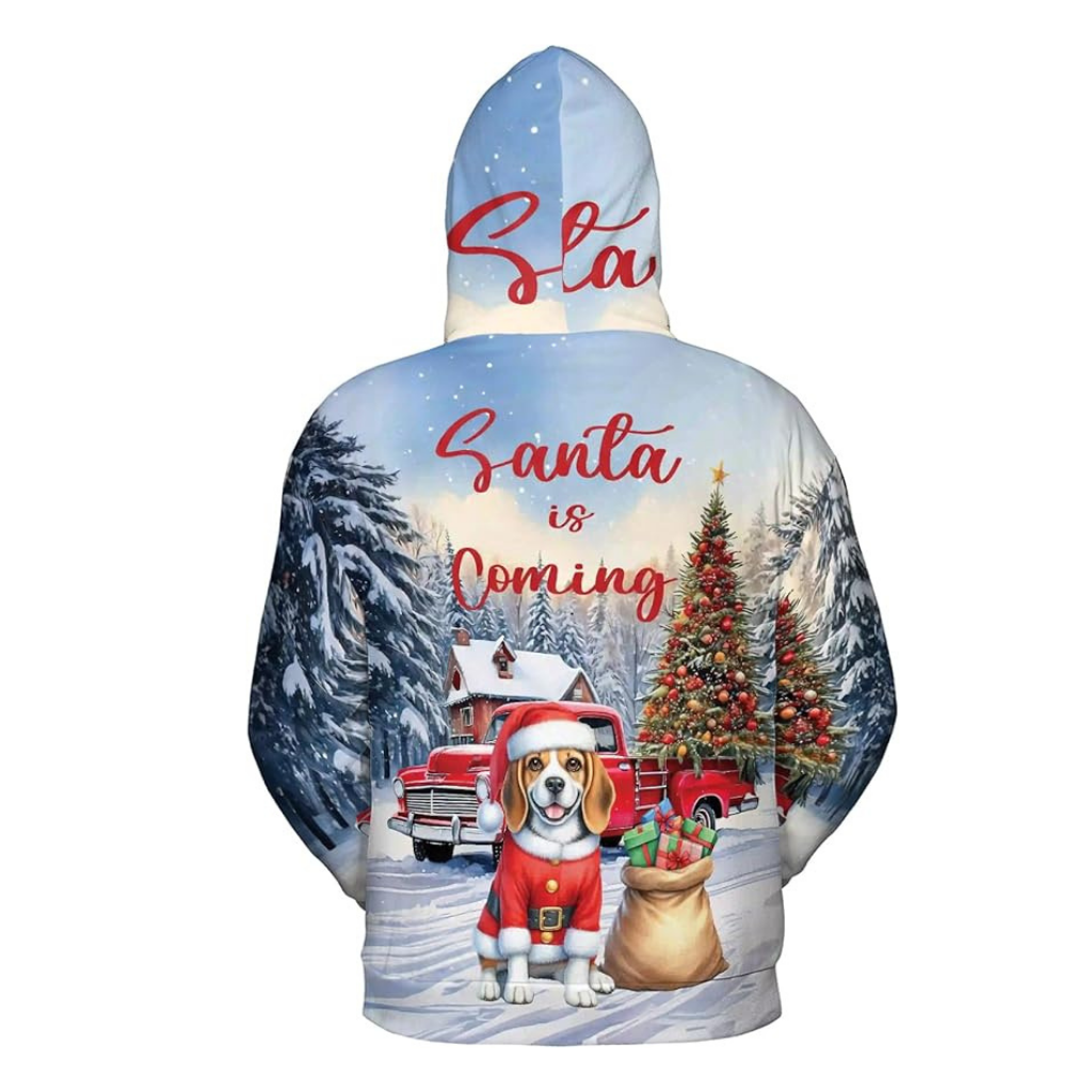Christmas Santa Dog Truck Tree All Over Print 3D Zip Hoodie