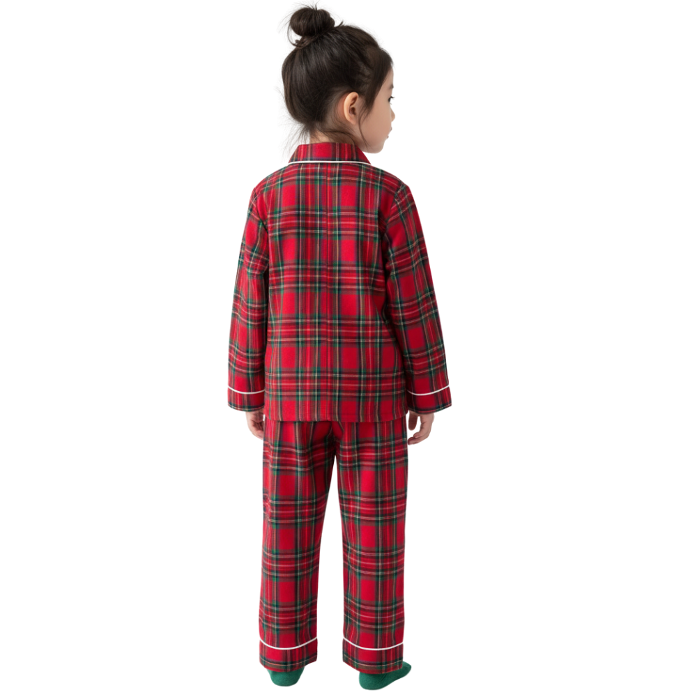 Kids Cotton Plaid Long Sleeve Pajama Set For Boys And Girls