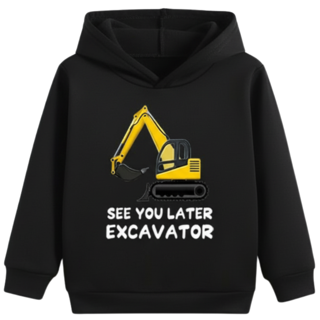 Cartoon Excavator Print Hoodie for Boys