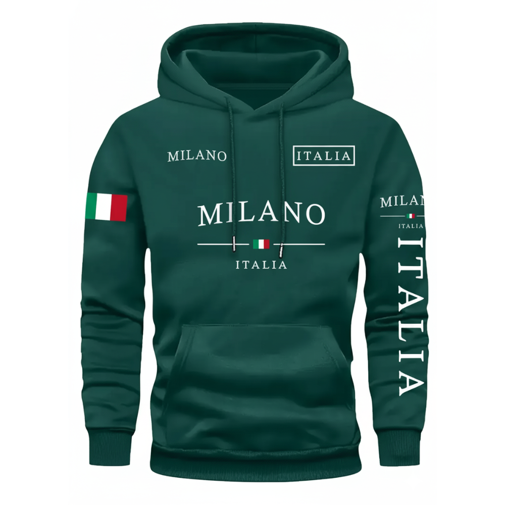 Milan Flag Inspired Geometric Print Hoodies For Couples