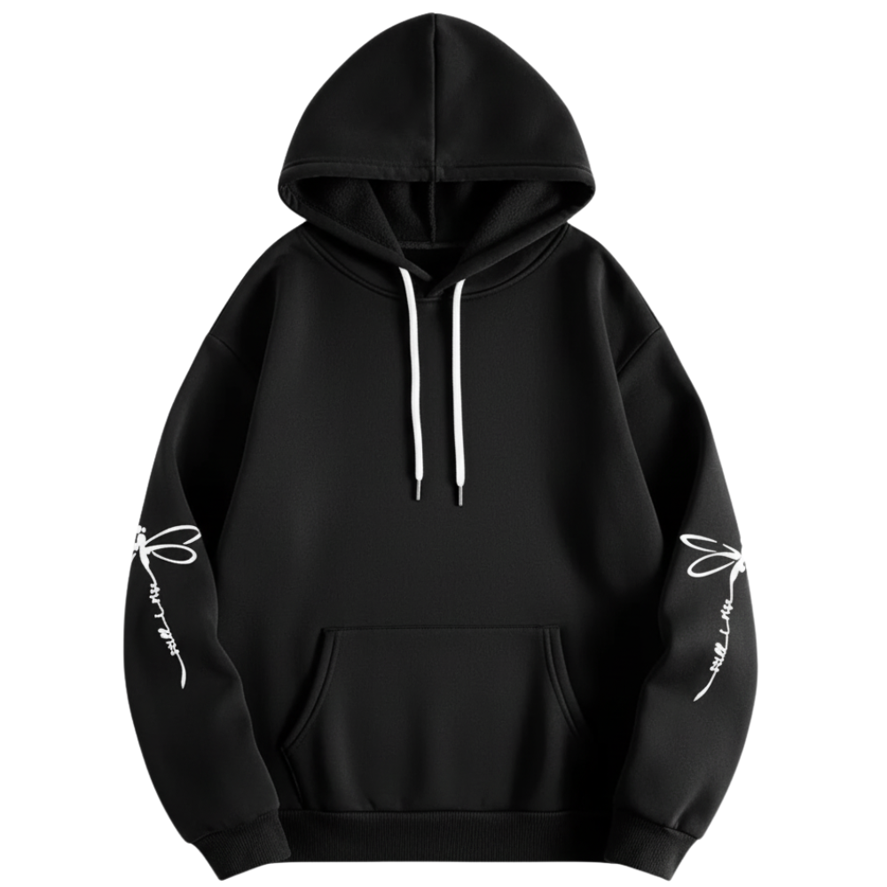 Dragonfly Print Long Sleeve Pullover Casual Hoodie