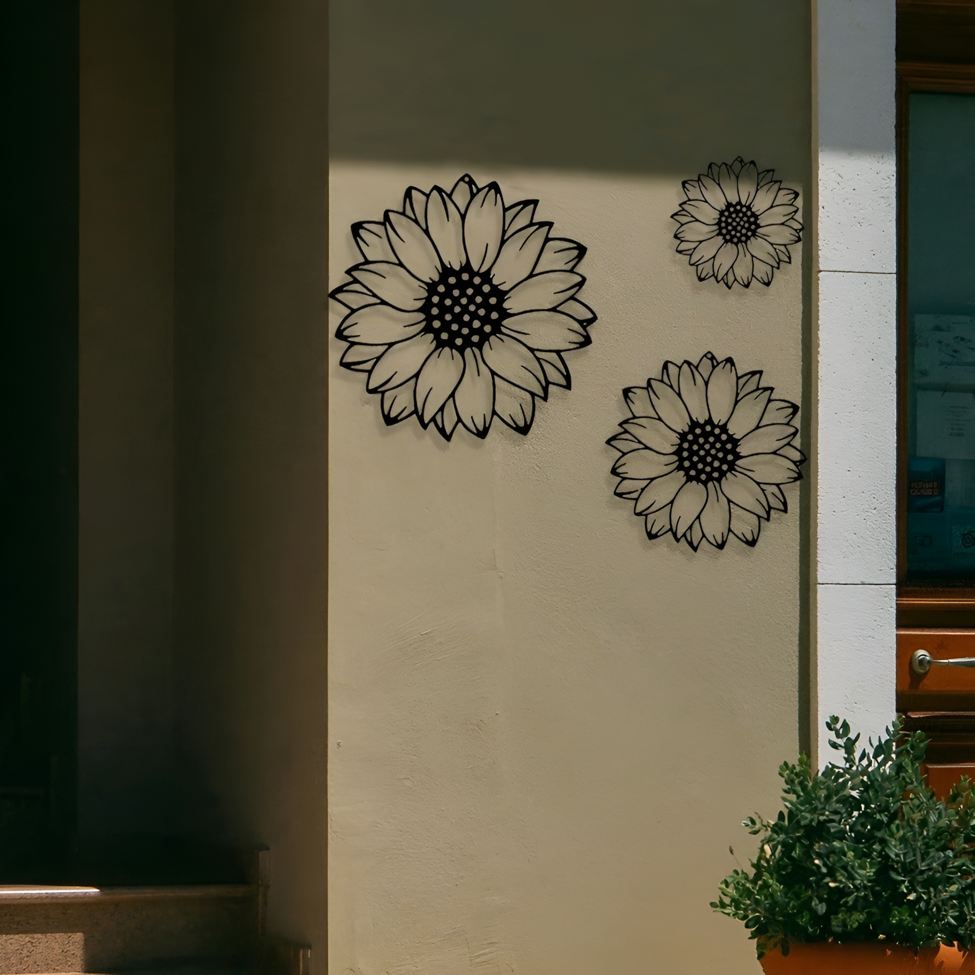 3pcs Metal Sunflower Wall Art, Countryside Garden Decor, Outdoor Fence Hanging