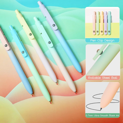Pastel Gradient Gel Pens With 0.7mm Black Ink Retractable Pack Of 5