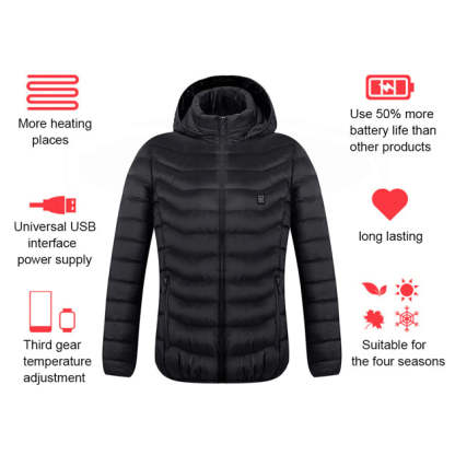Electric Battery Heated Hooded Jacket - Waterproof , Thermal Heating-Amzemart