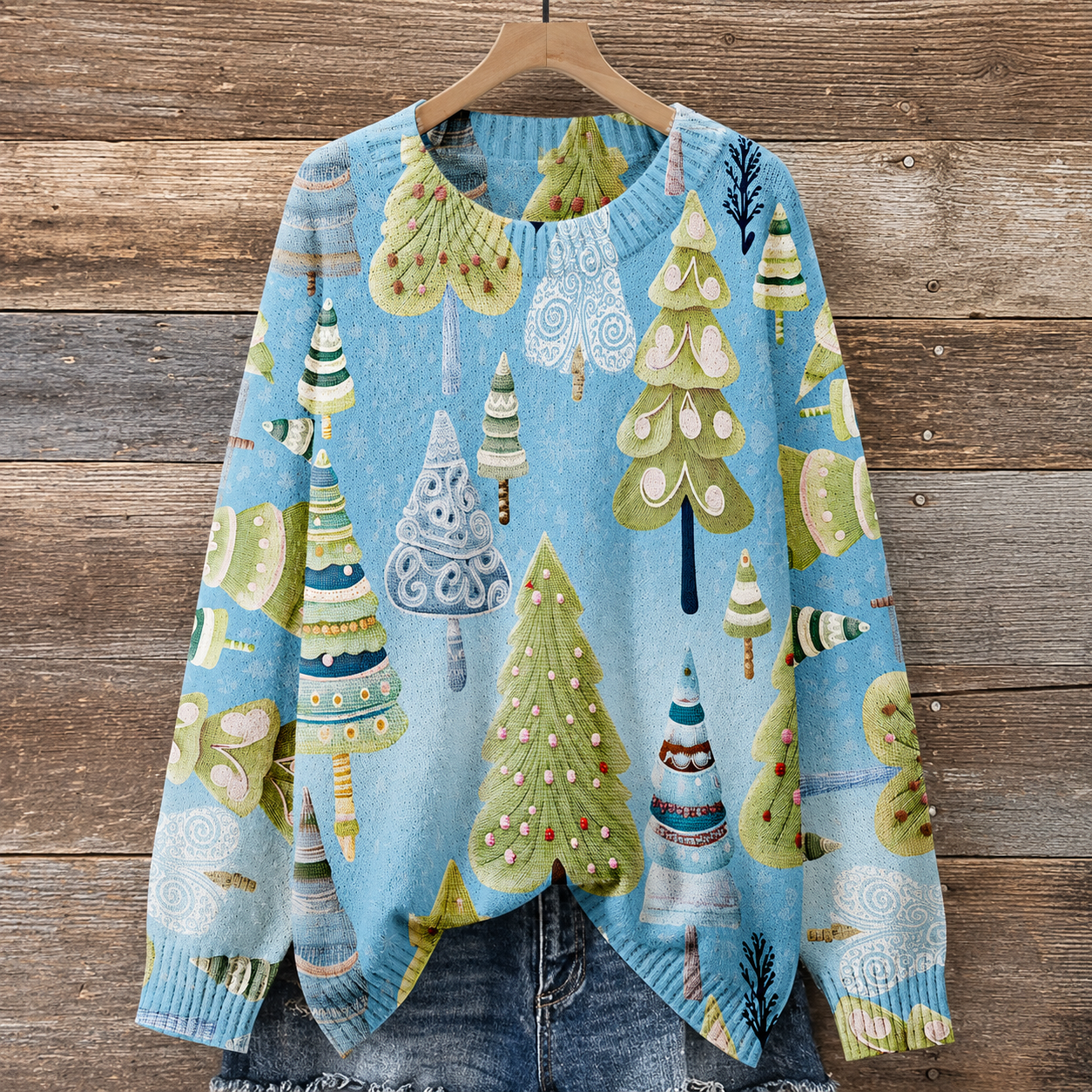 Plus Size 3D Casual Printed Knit Christmas Pine Tree Sweater For Women