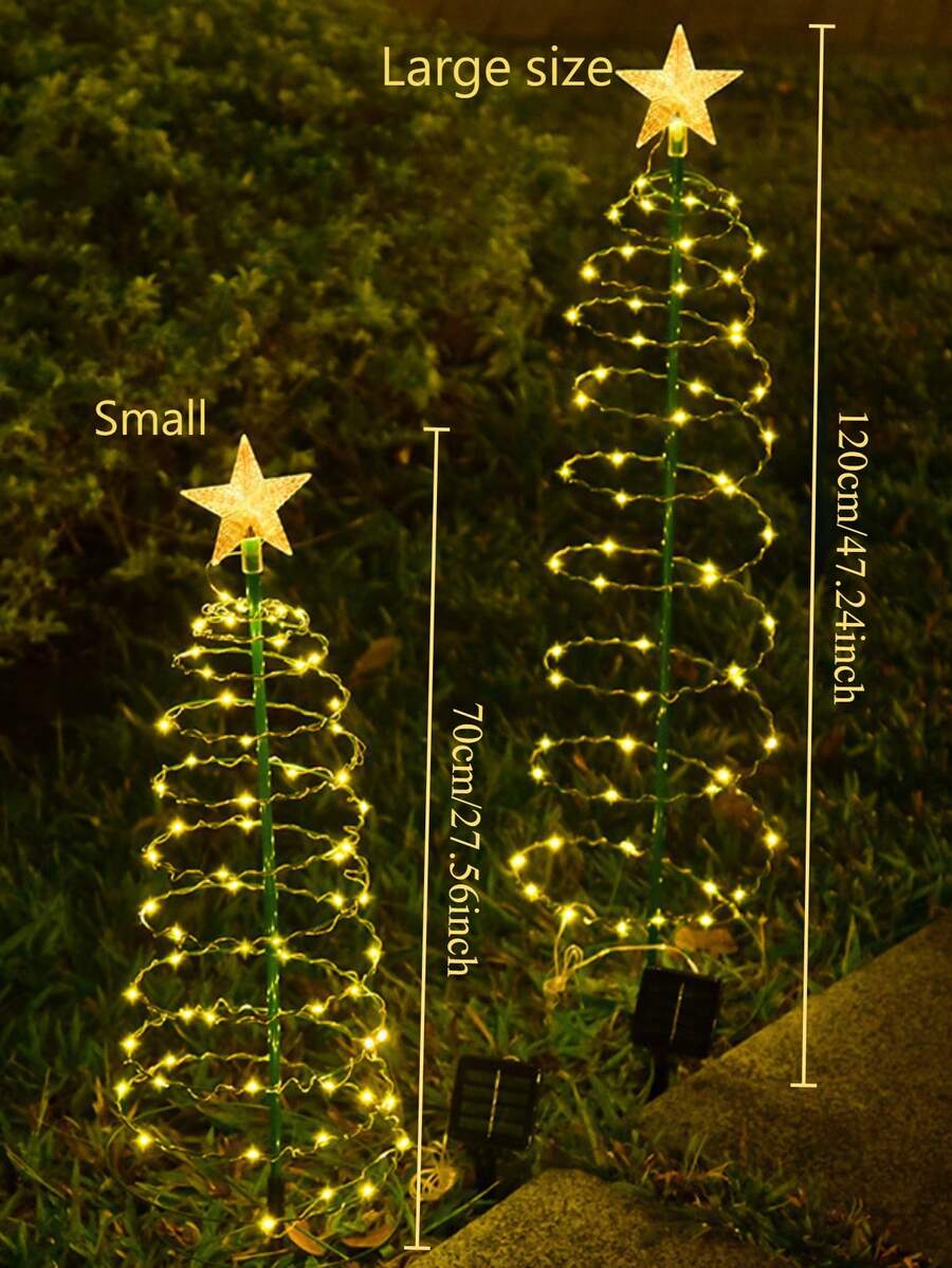 1/2PCS Solar Powered Iron Christmas Tree Lights, Led Outdoor Waterproof, Patio, Garden Decoration, Holiday Atmosphere Decoration, Lawn Lights - Iron Star Christmas Tree - View 9