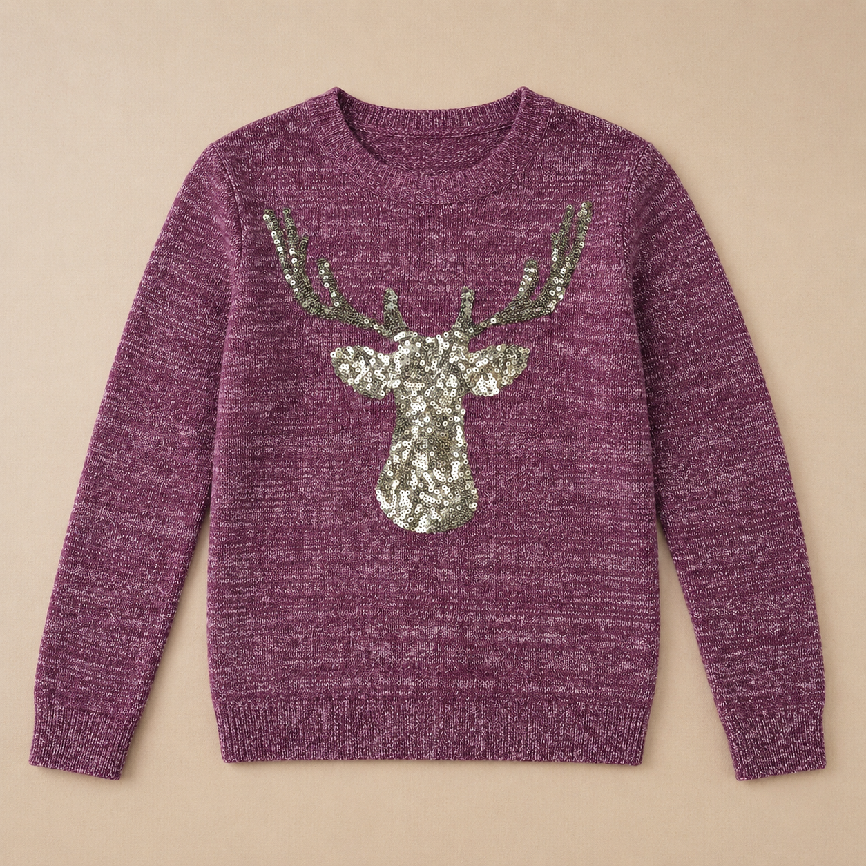 Christmas Deer Pattern Glitter Sequin Long Sleeve Pullover Sweater For Women