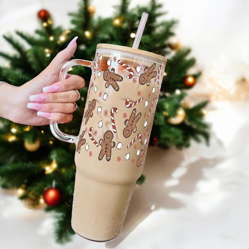 Christmas 40oz Glass Tumbler With Handle  