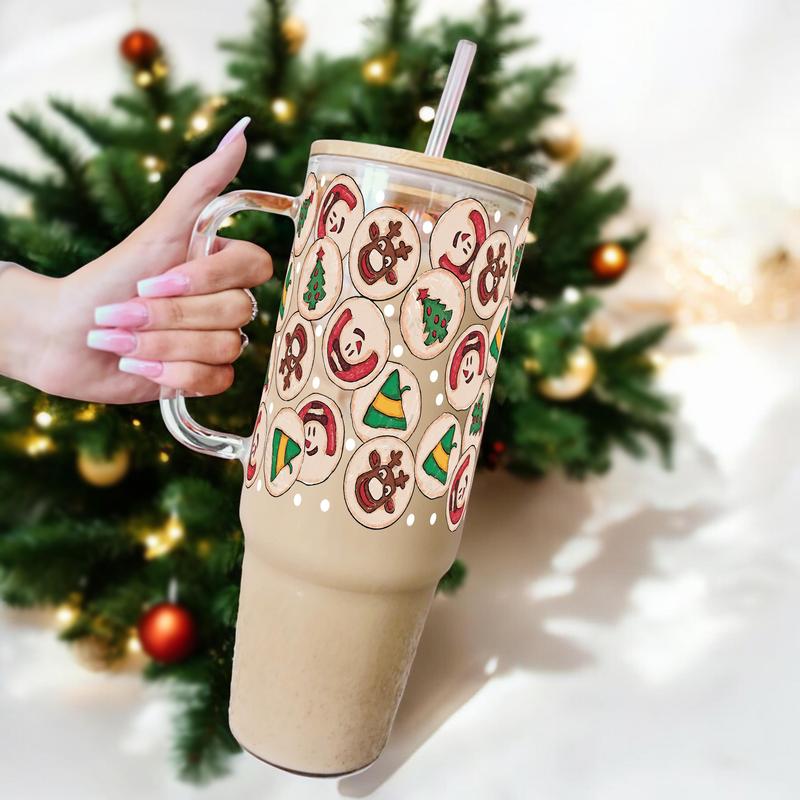 Christmas 40oz Glass Tumbler With Handle  