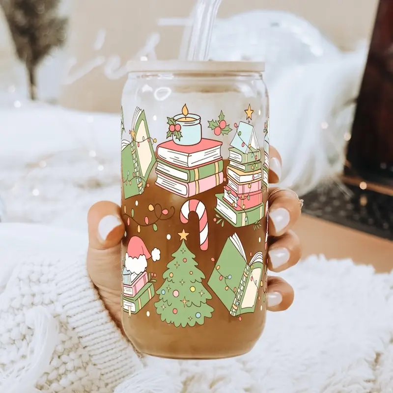 16oz Reusable Christmas Themed Tumbler With Bamboo Lid And Straw  