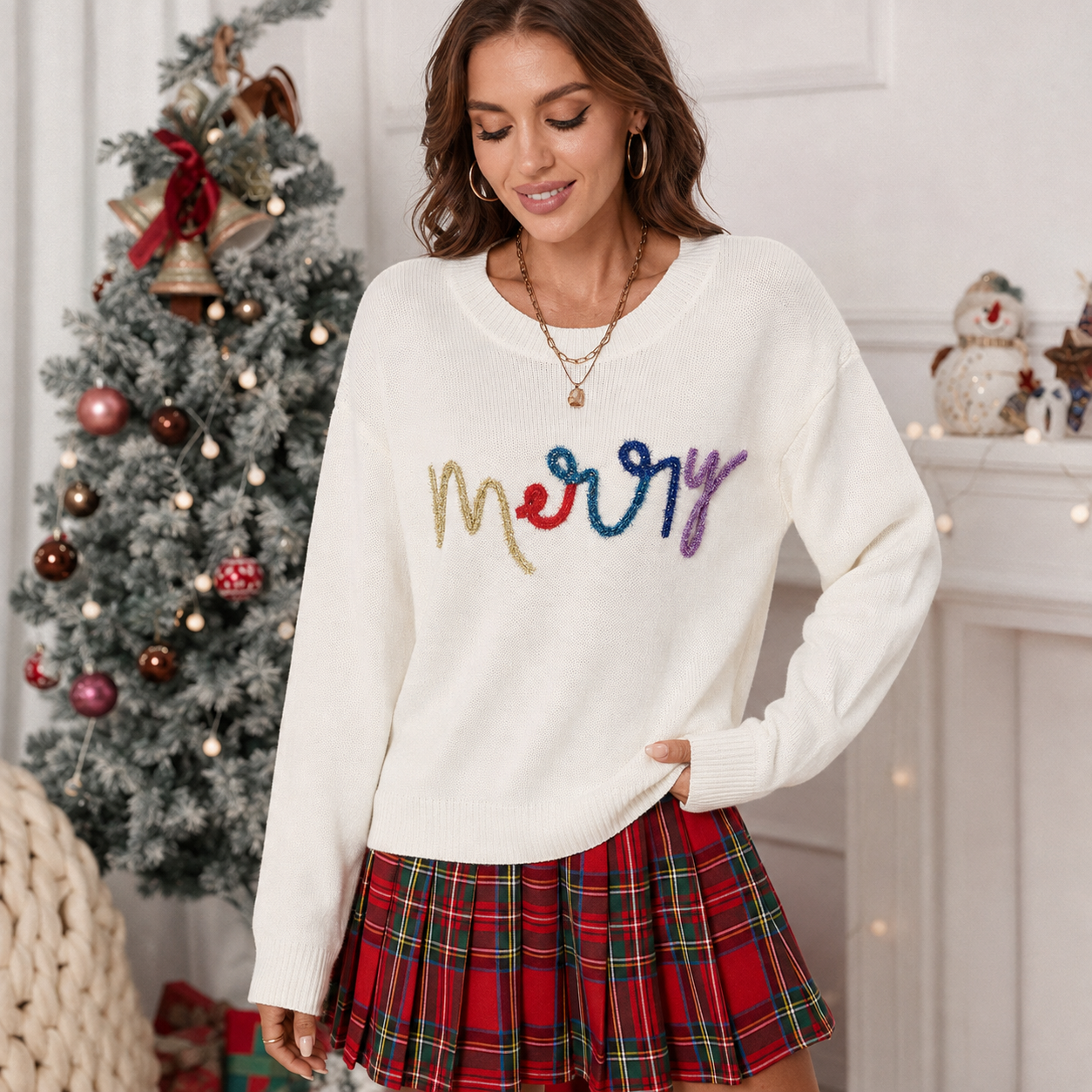 Casual Embroidered Christmas Long Sleeve Sweater For Women