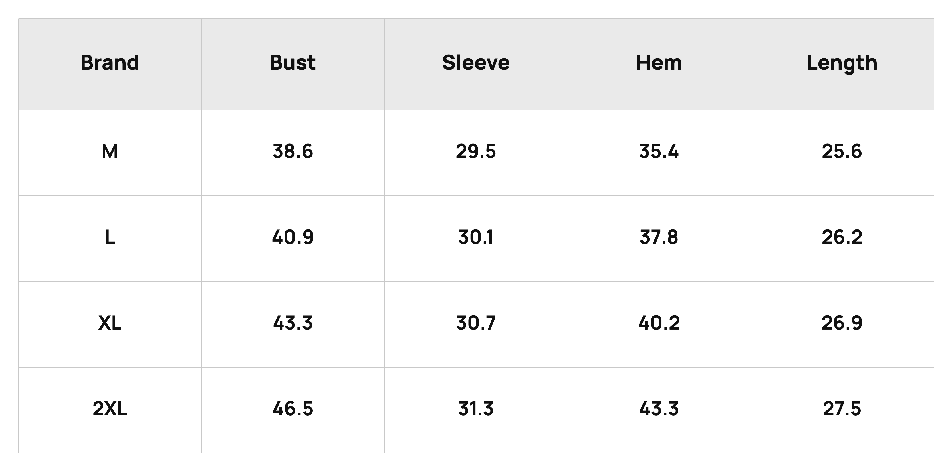 Size Chart