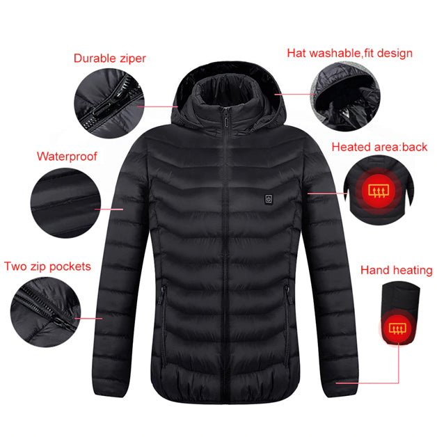 Electric Battery Heated Hooded Jacket - Waterproof , Thermal Heating-Amzemart