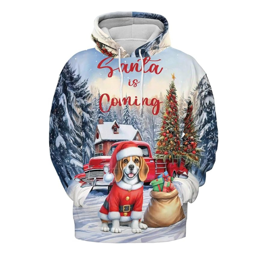 Christmas Santa Dog Truck Tree All Over Print 3D Zip Hoodie