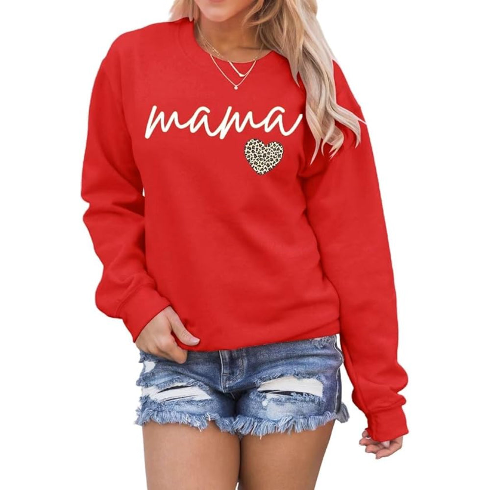 Comfortable And Stylish Mama Patterned Sweatshirt Red