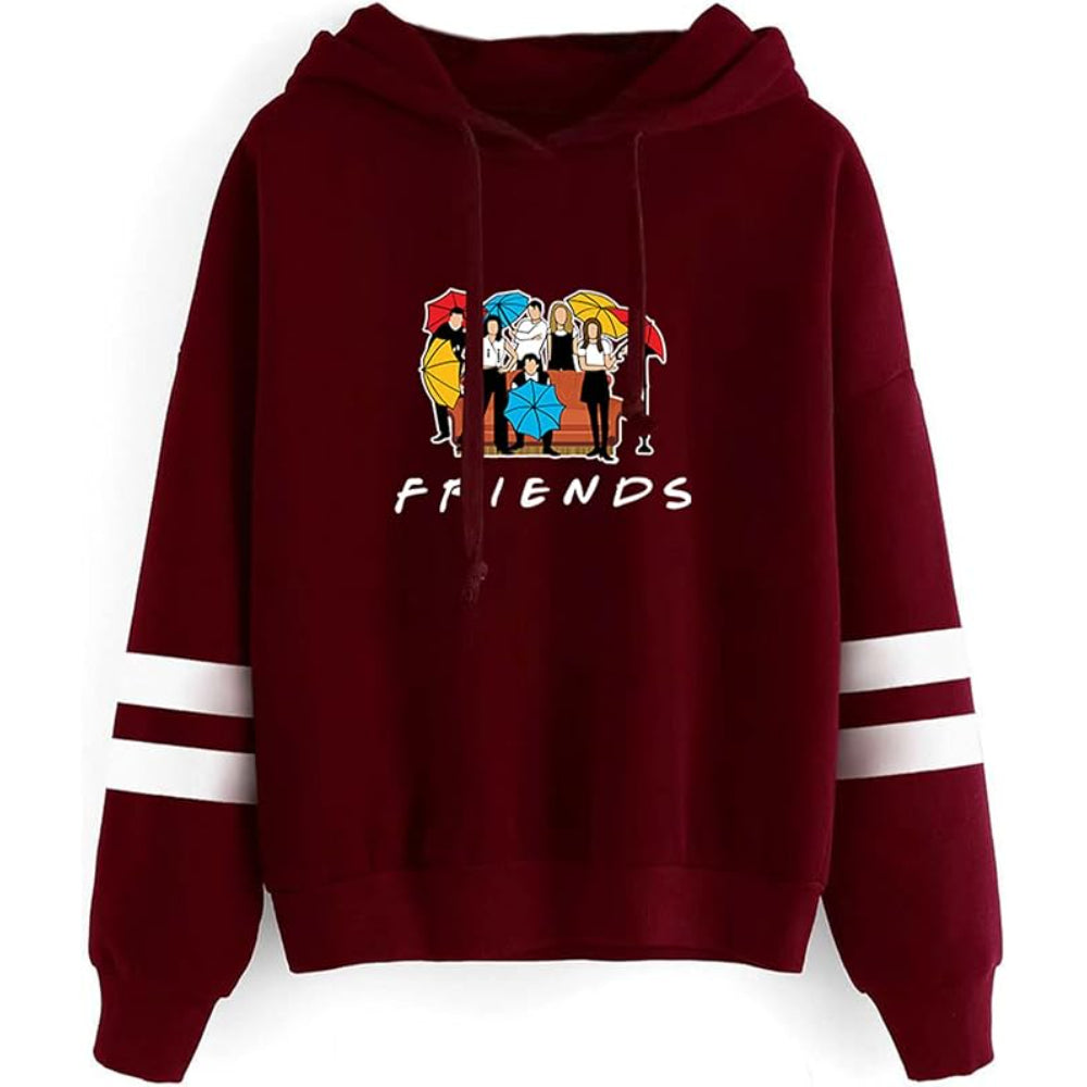 Friends Themed Hoodie With Umbrella Graphic Maroon