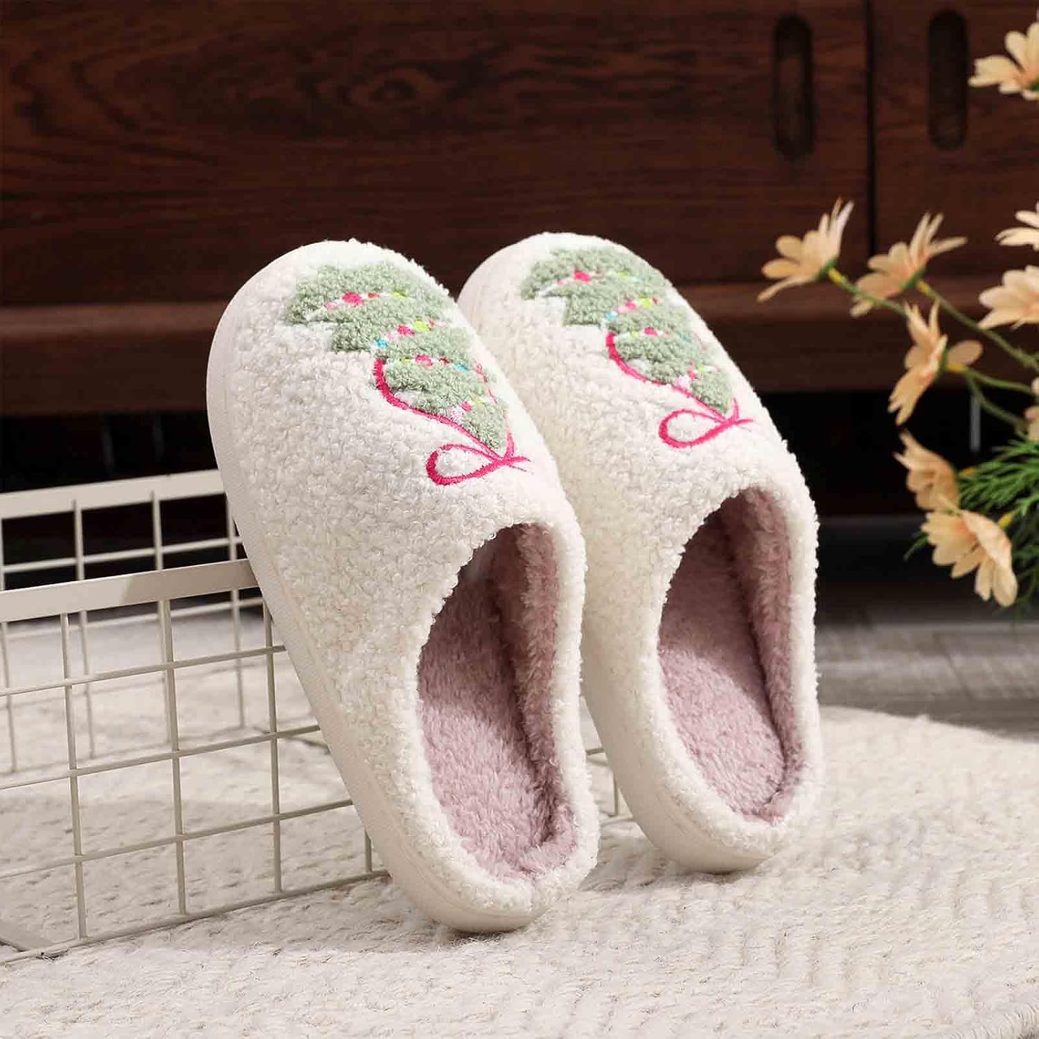 Christmas House Slippers for Women and Men Indoor Outdoor Winter Shoes