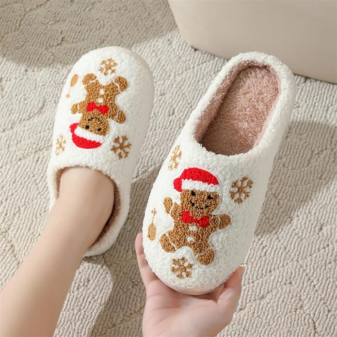 Christmas Plush Warm Slip On House Slippers for Women and Men