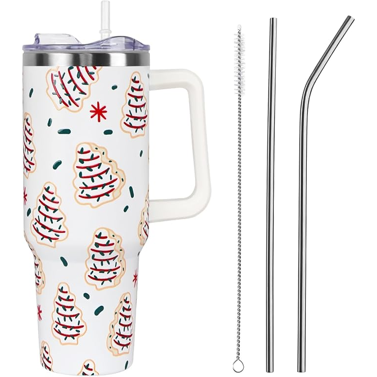 40 oz Christmas Tree Tumbler with Lid and Straw