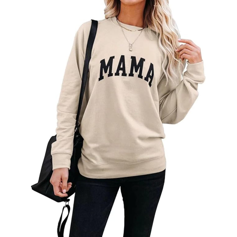 Comfortable And Stylish Mama Printed Sweatshirt For Everyday Wear Beige