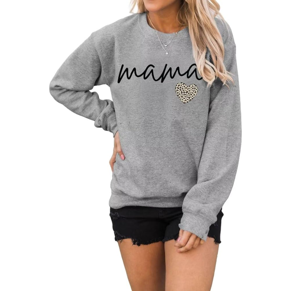 Comfortable And Stylish Mama Patterned Sweatshirt Gray