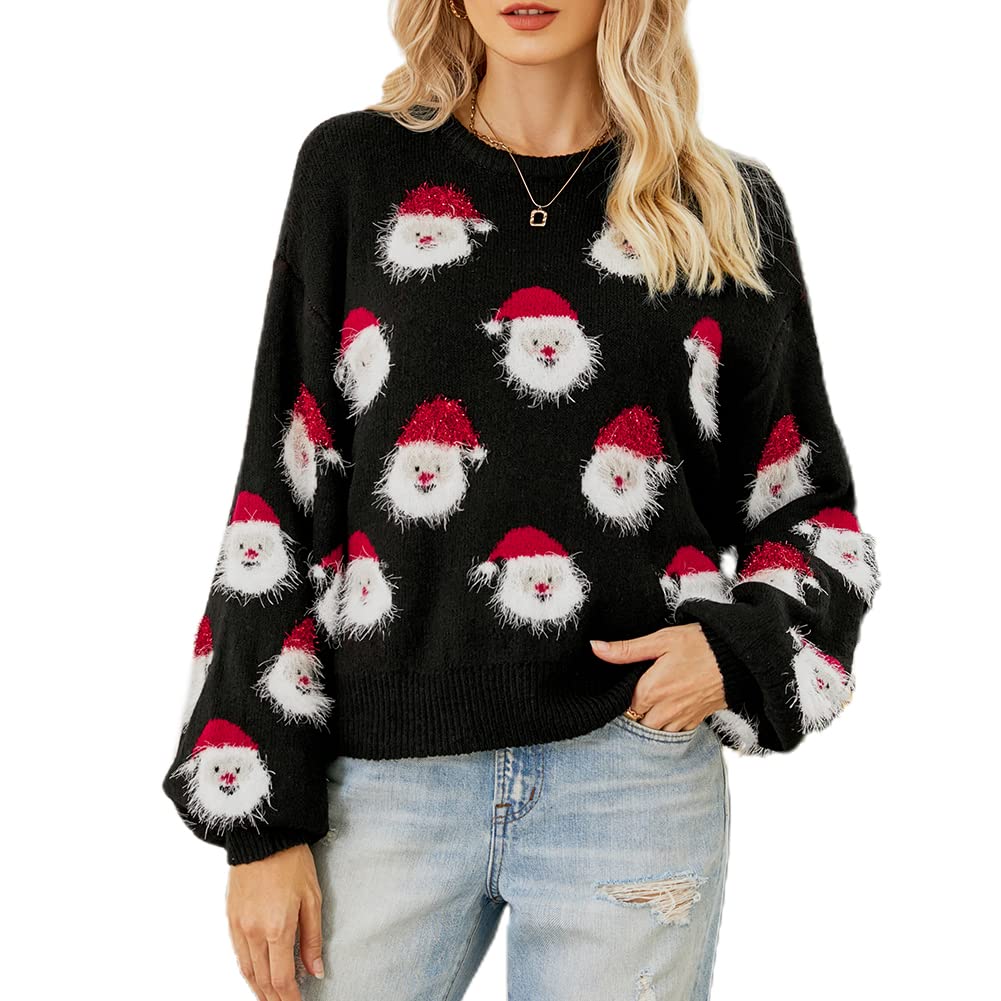 Full Sleeve Printed Knit Christmas Pullover Sweater for Women