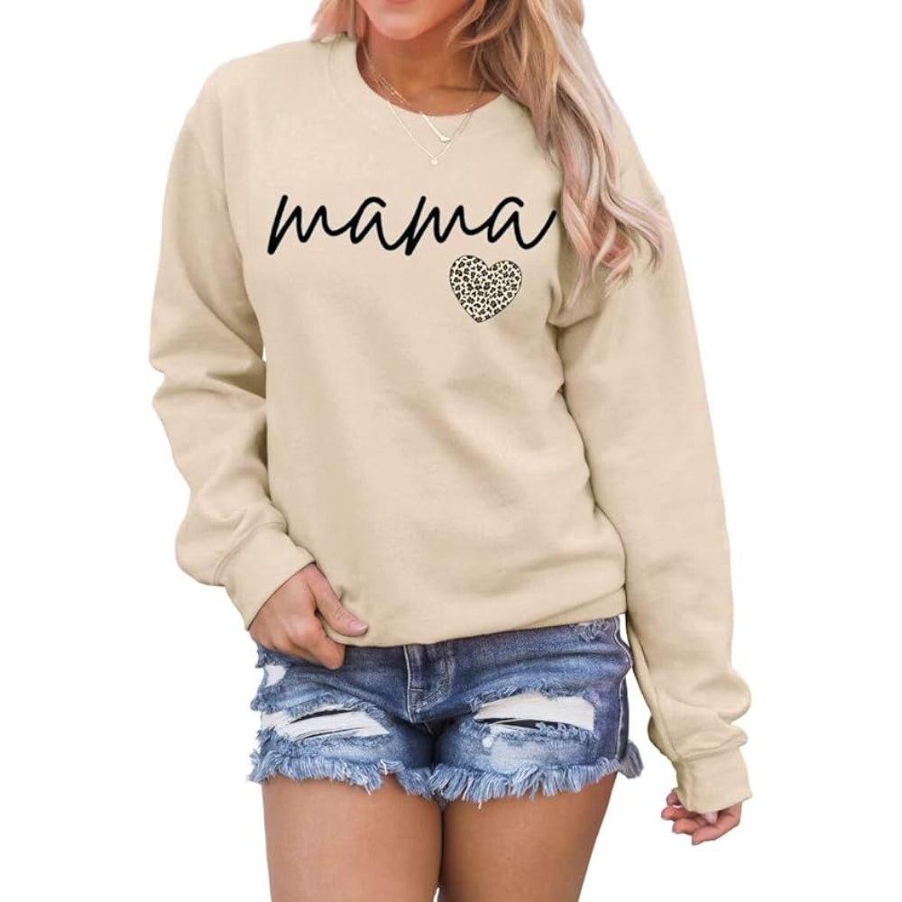 Comfortable And Stylish Mama Patterned Sweatshirt Beige