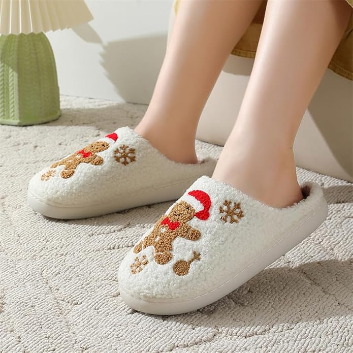 Christmas Plush Warm Slip On House Slippers for Women and Men