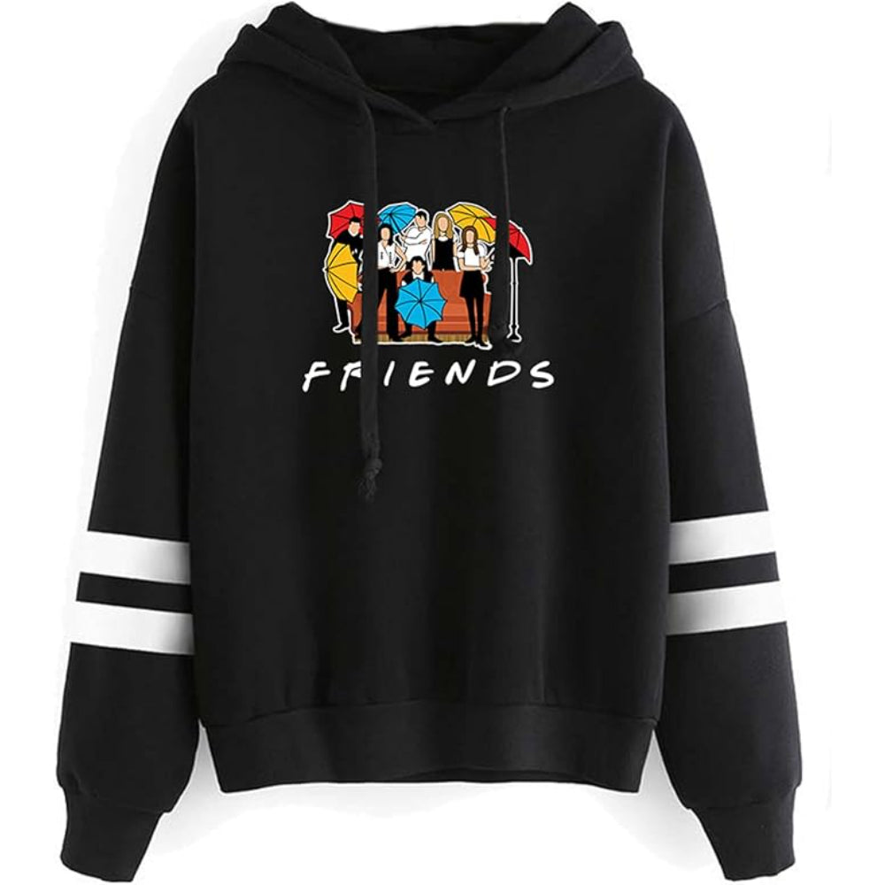 Friends Themed Hoodie With Umbrella Graphic Black