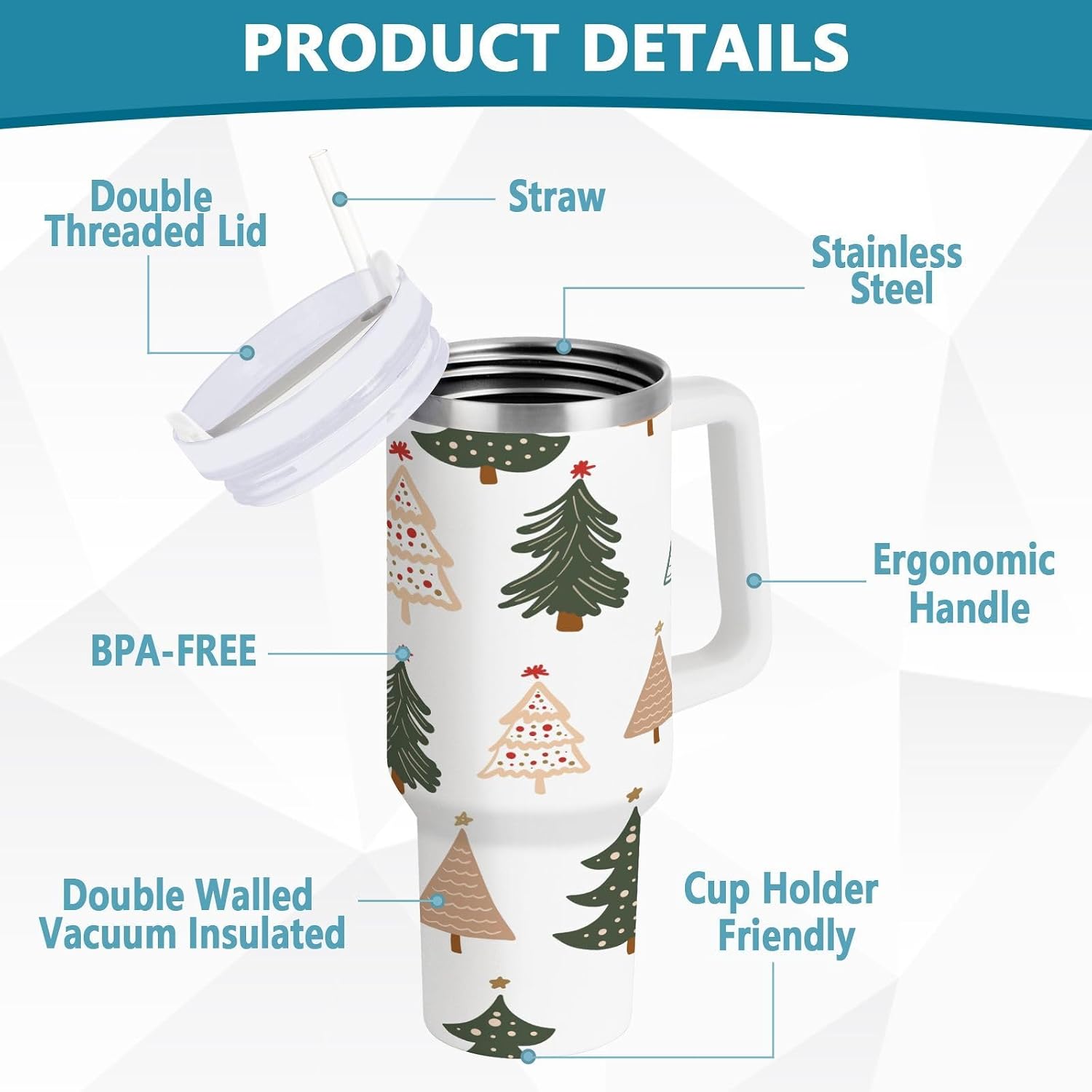 Christmas Tree Insulated Tumbler with Handle Lid and Straw