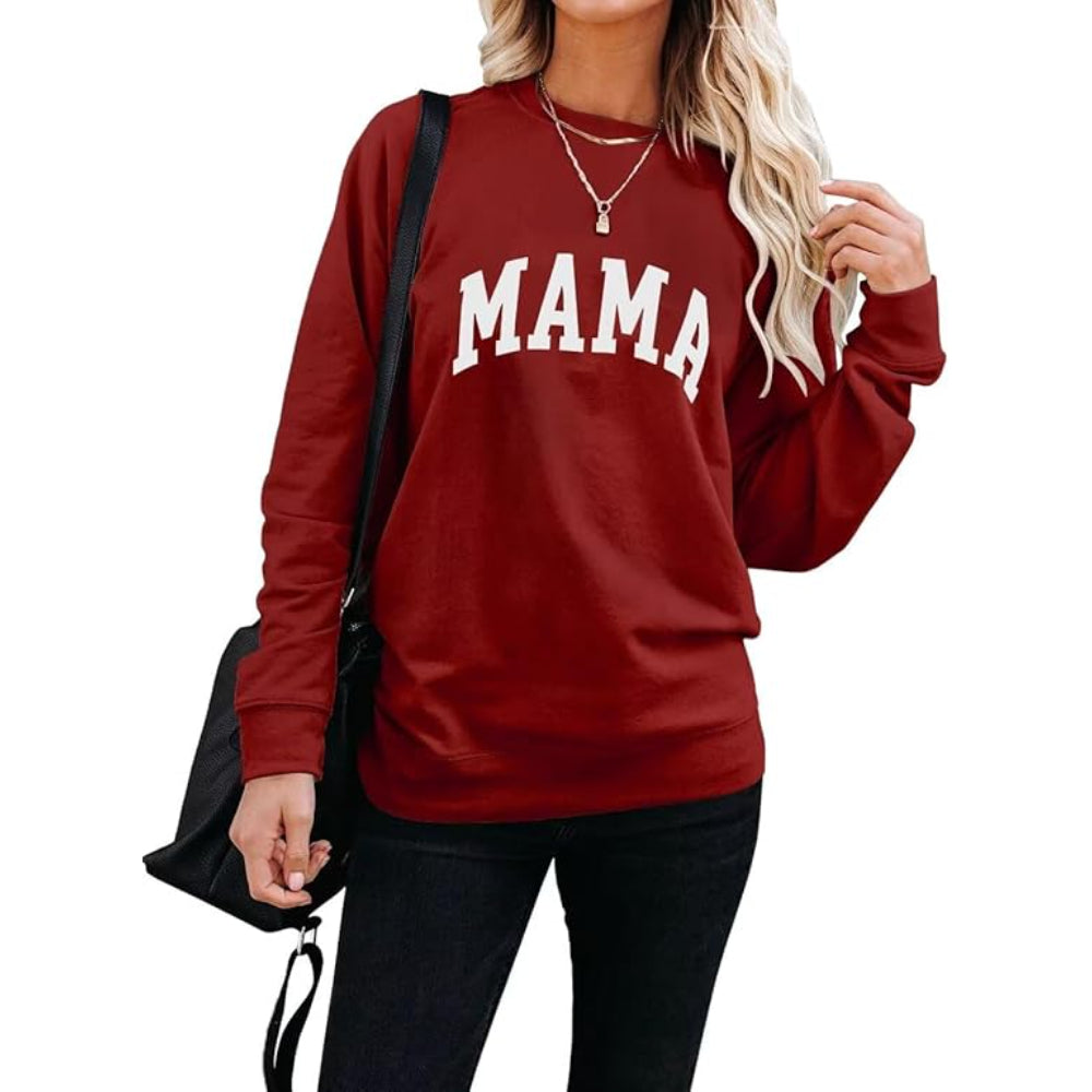 Comfortable And Stylish Mama Printed Sweatshirt For Everyday Wear Red
