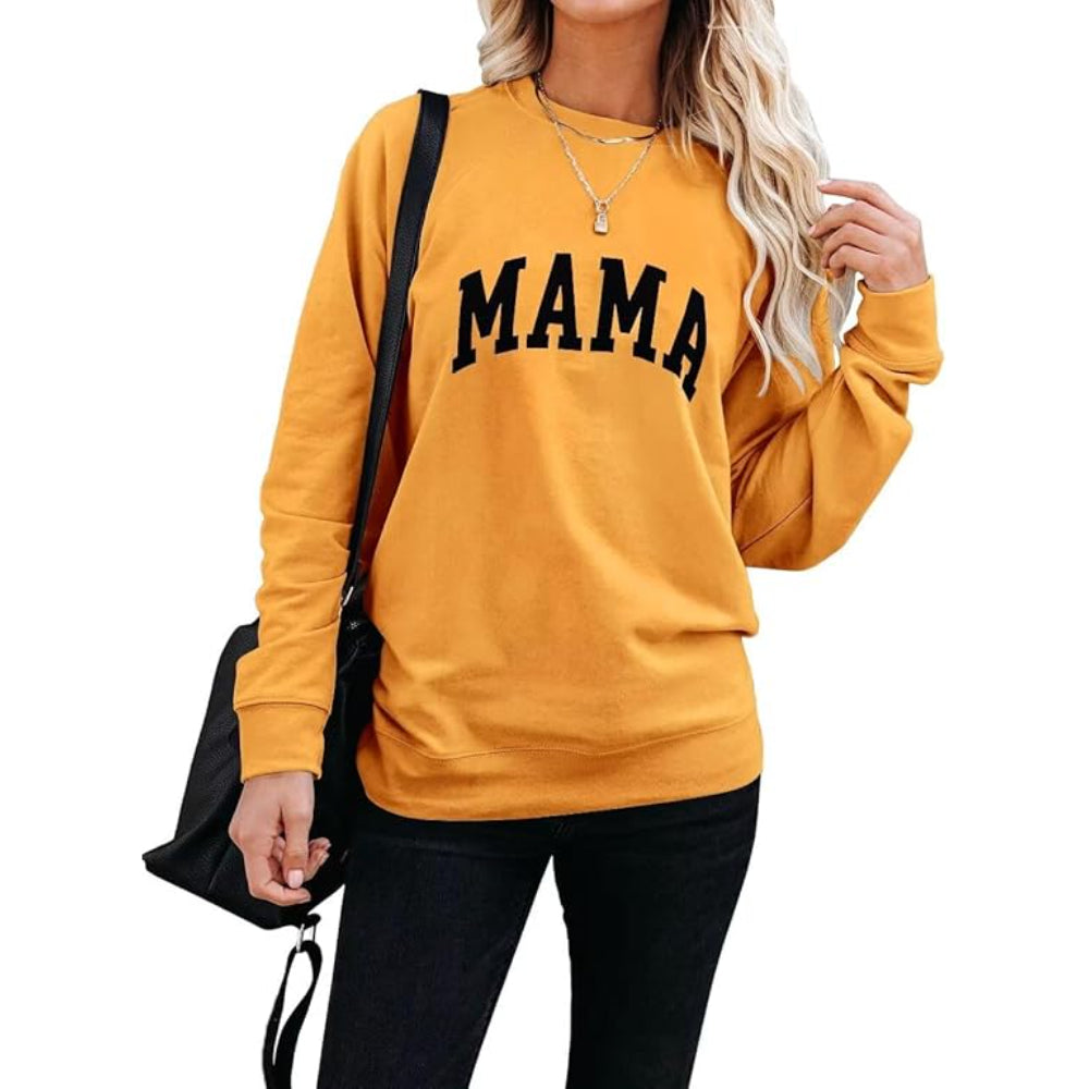 Comfortable And Stylish Mama Printed Sweatshirt For Everyday Wear Yellow