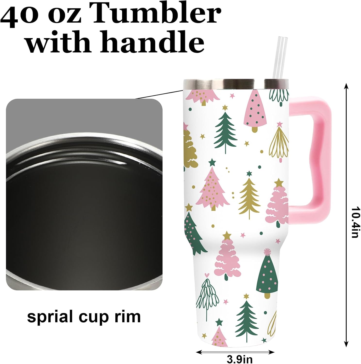 40 oz Boho Christmas Tree Stainless Steel Tumbler with Handle Lid and Straw