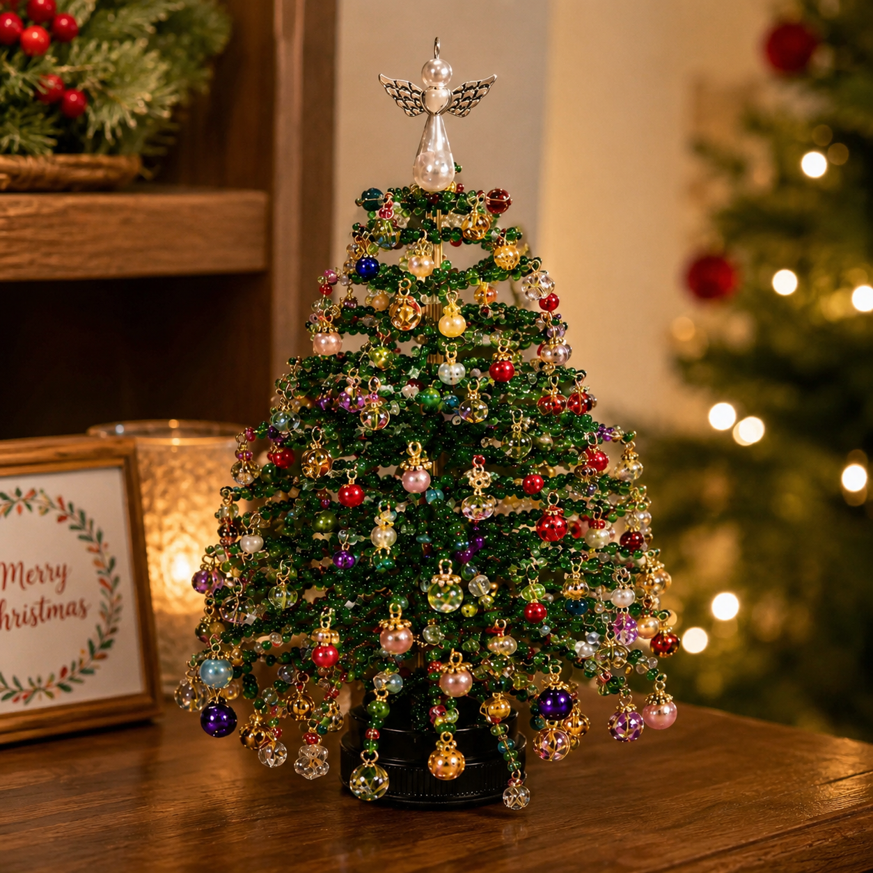  Handmade Tabletop DIY Beaded Christmas Tree Decor Kit Set 