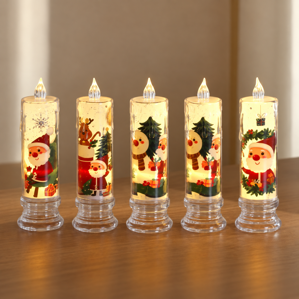 LED Electronic Christmas Candle Light With Santa Decor For Home