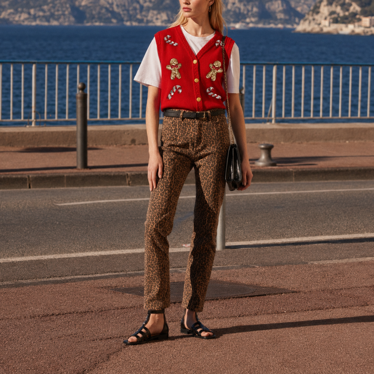 Casual Sleeveless Christmas Themed Cardigan Sweater For Women