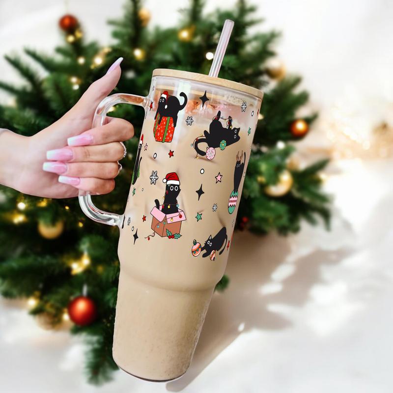 Christmas 40oz Glass Tumbler With Handle  