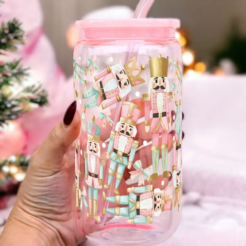 16oz Reusable Christmas Themed Tumbler With Bamboo Lid And Straw  