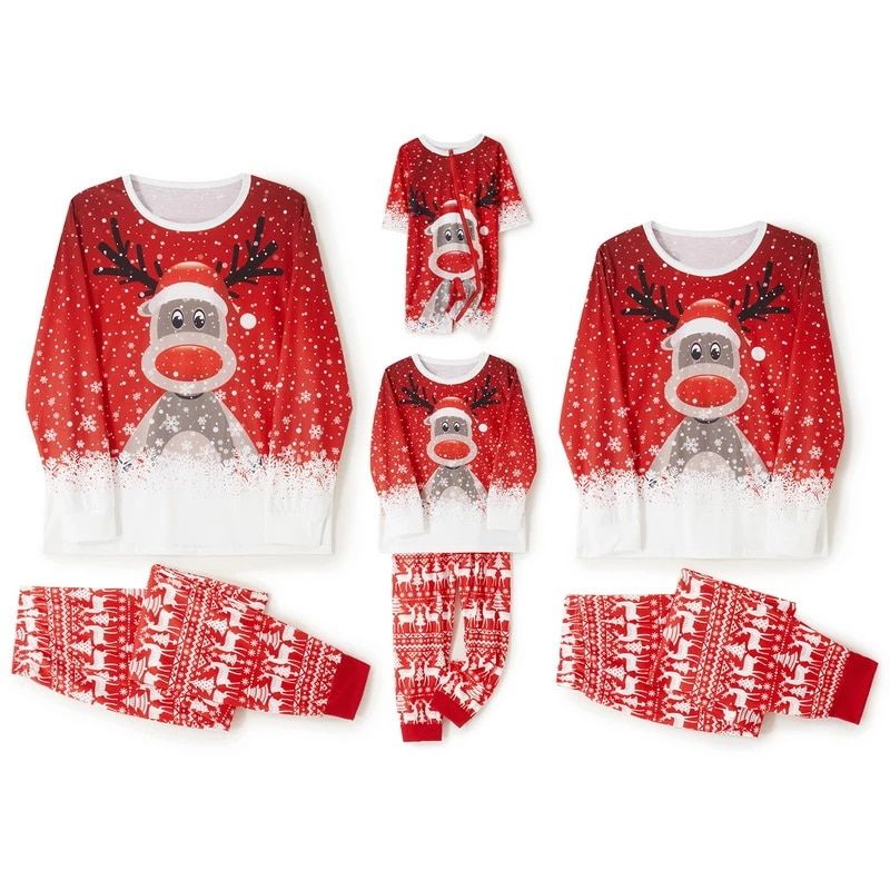 Xmas Deer Print Pajamas Sets - Amzemart