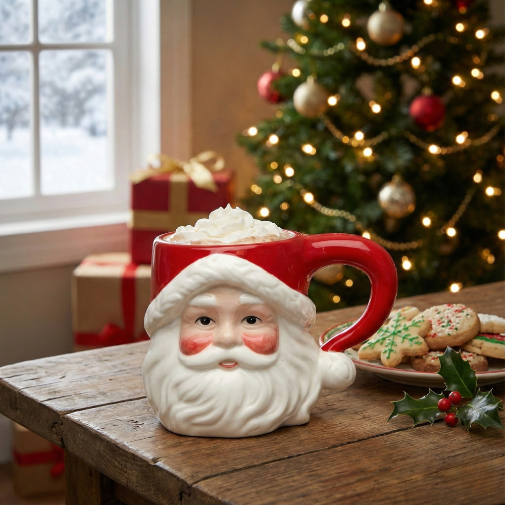 Set of 4 Classic Santa Head Beverage Mugs