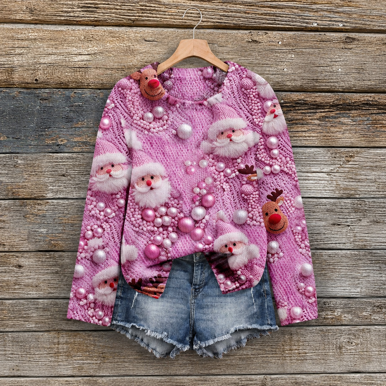Casual Knit Christmas Santa Claus Pullover Sweater For Women