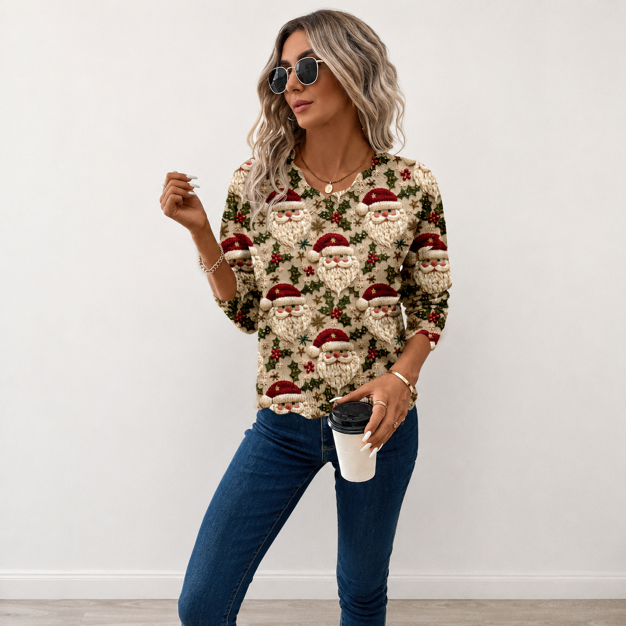 Casual Christmas Vibes Santa Claus Sweater For Women