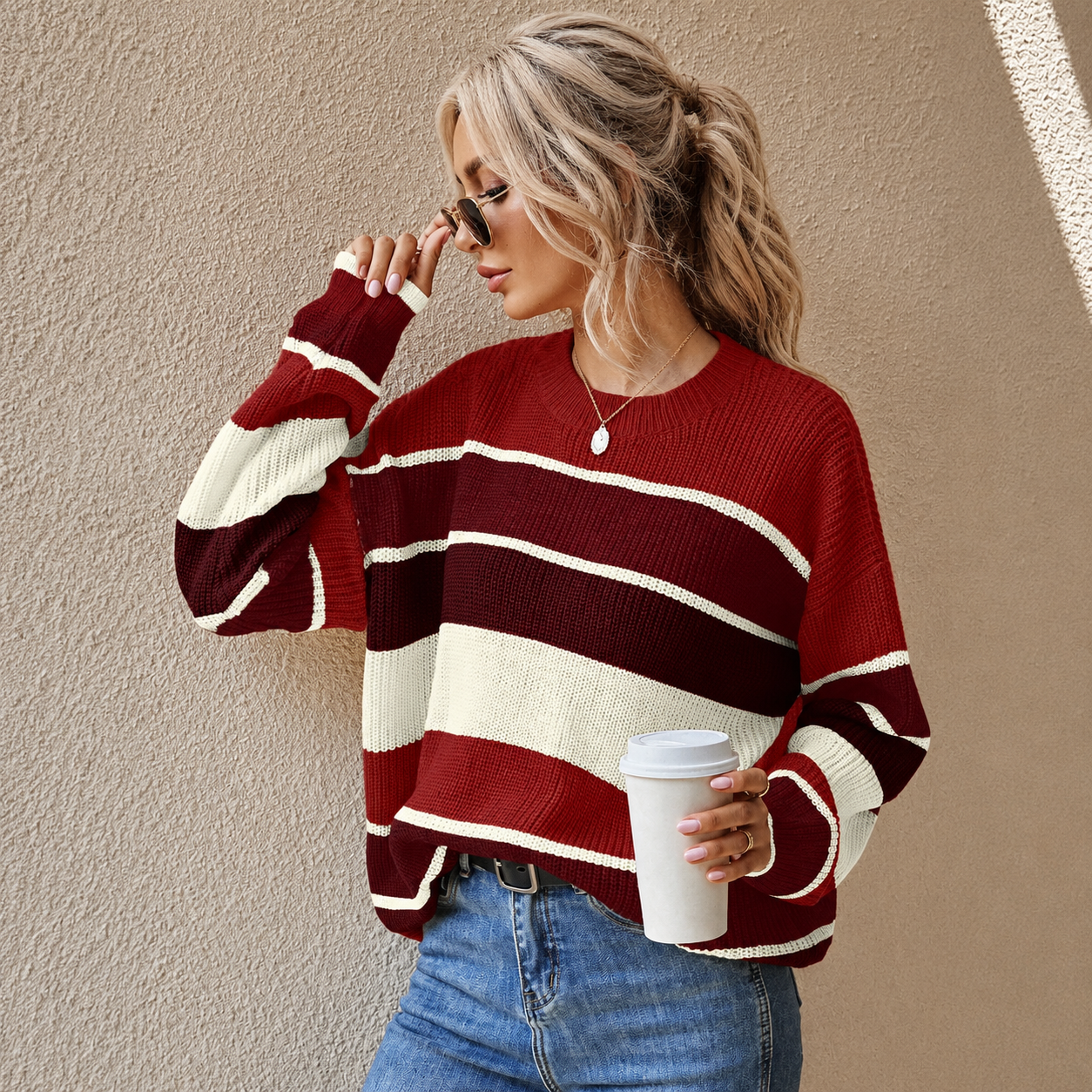 Color Block Fall Winter Christmas Pullover Sweater For Women