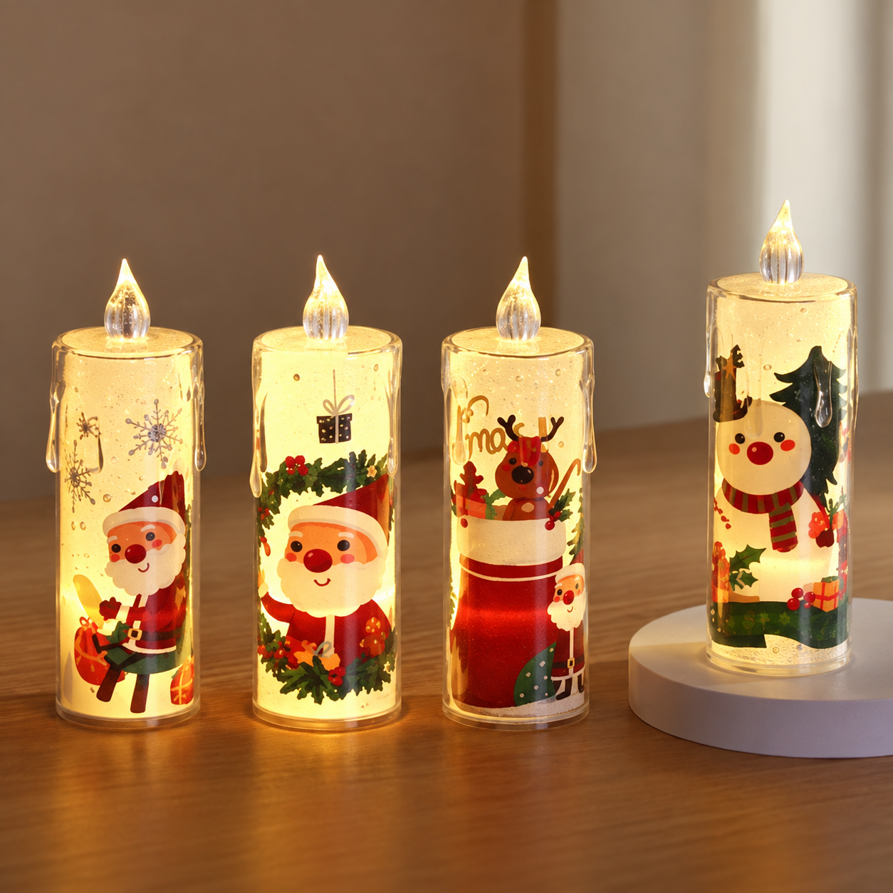 LED Electronic Christmas Candle Light With Santa Decor For Home