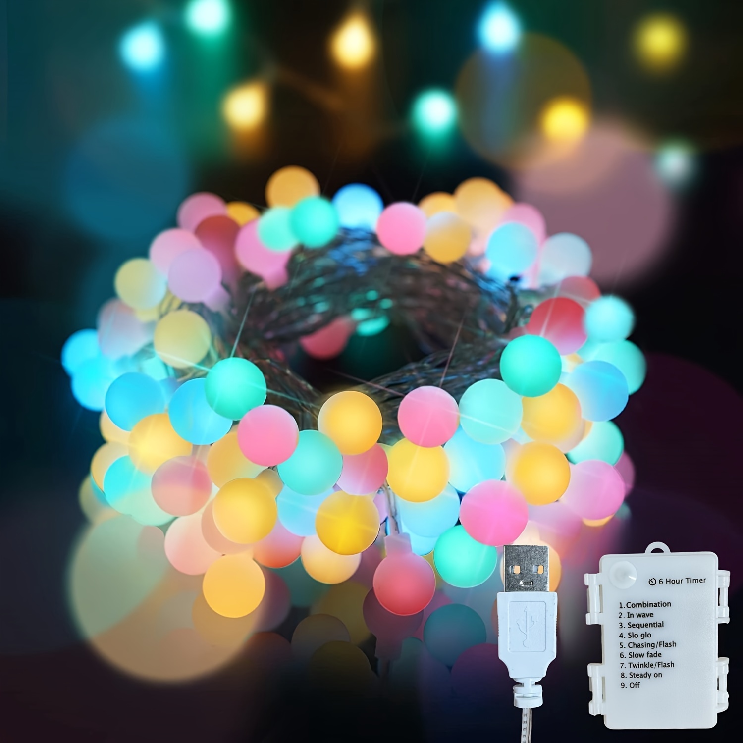 USB Powered Globe LED String Lights with Timer and Multiple Lighting Modes