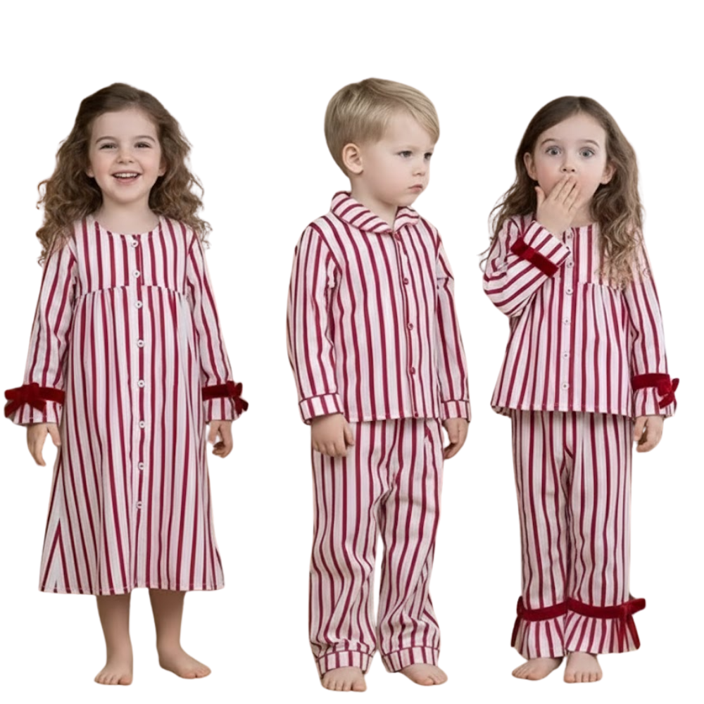 Kids Striped Christmas Pajama Set Cotton 2 Piece Outfit