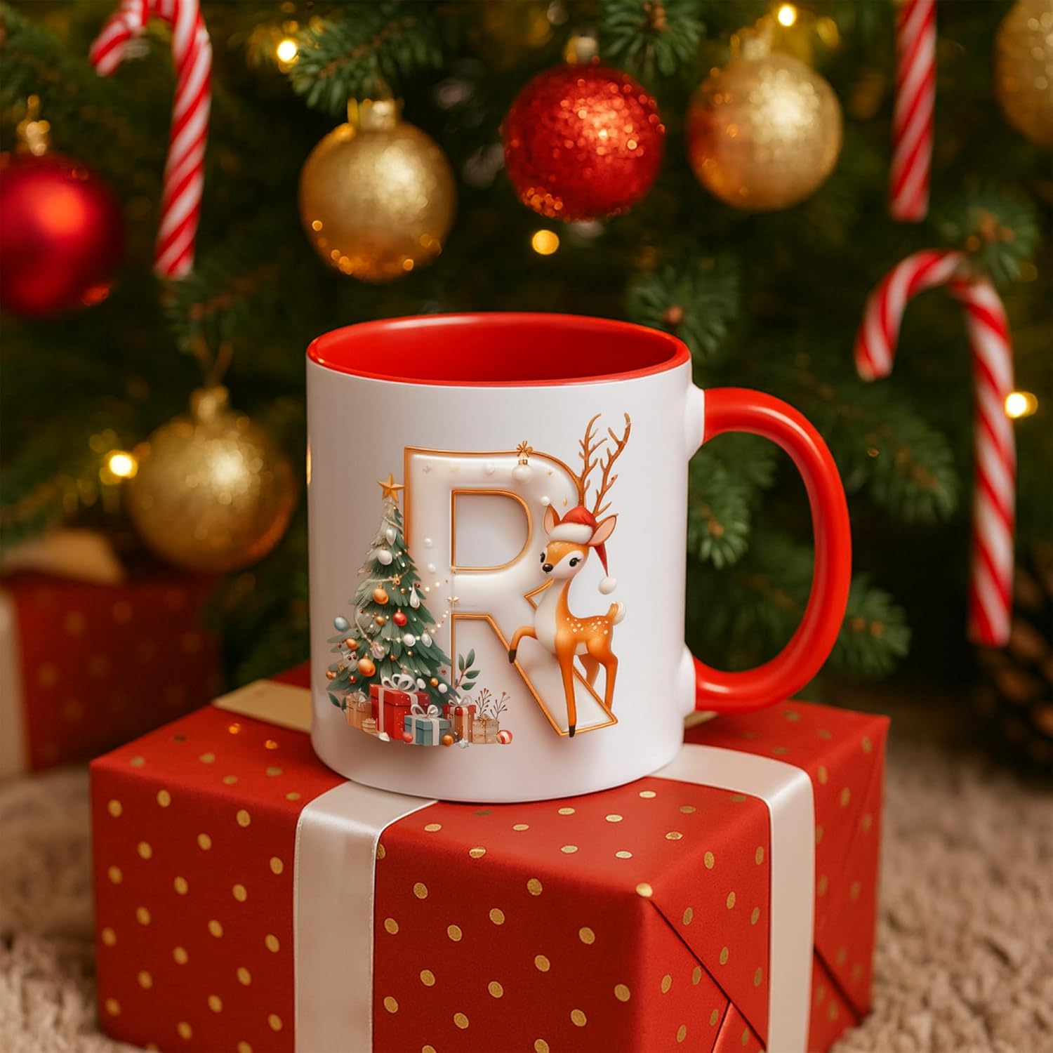 Christmas Personalized Initial Letter Printed Ceramic Mug