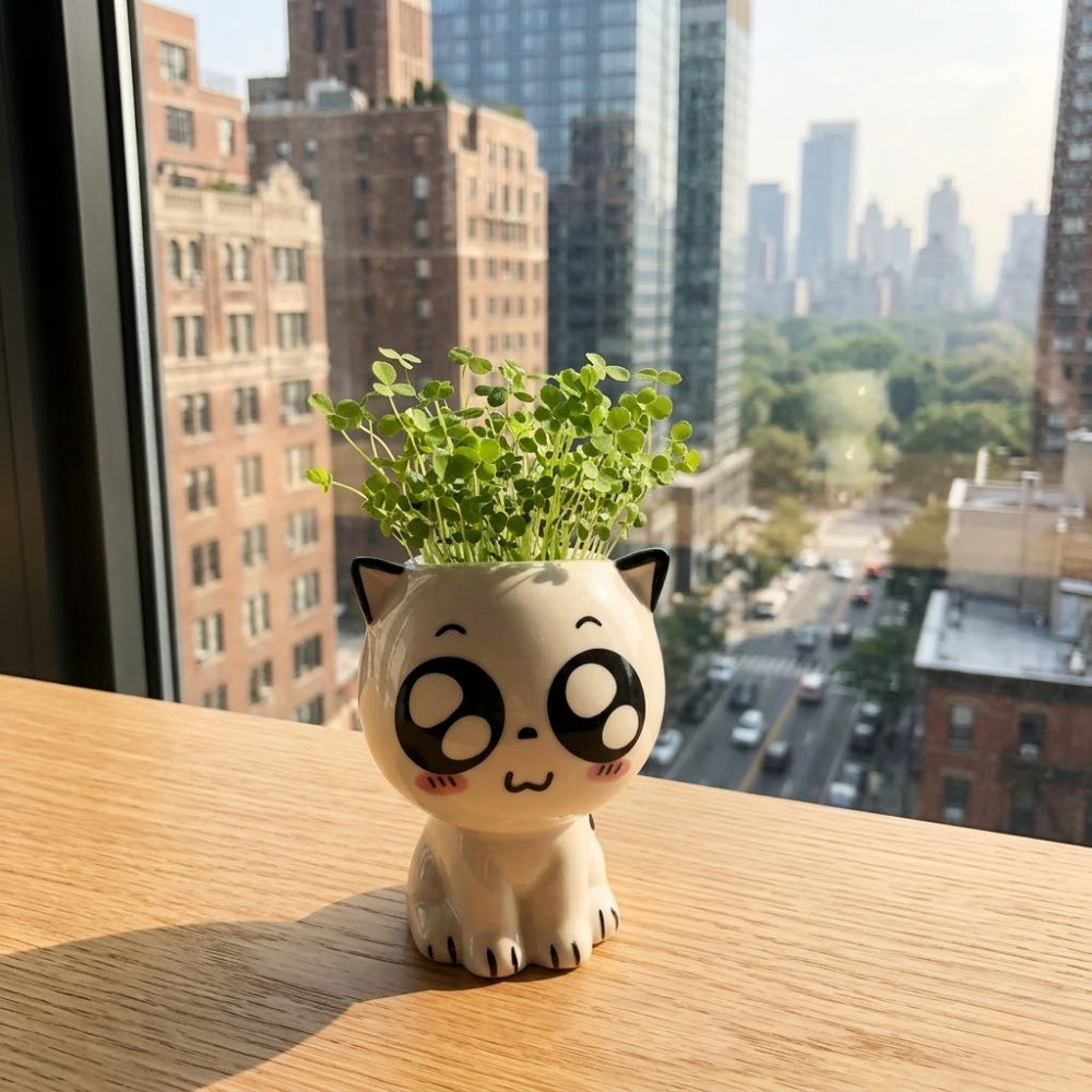 Ceramic Cat Flowerpot Vase For Desktop Decoration Gift