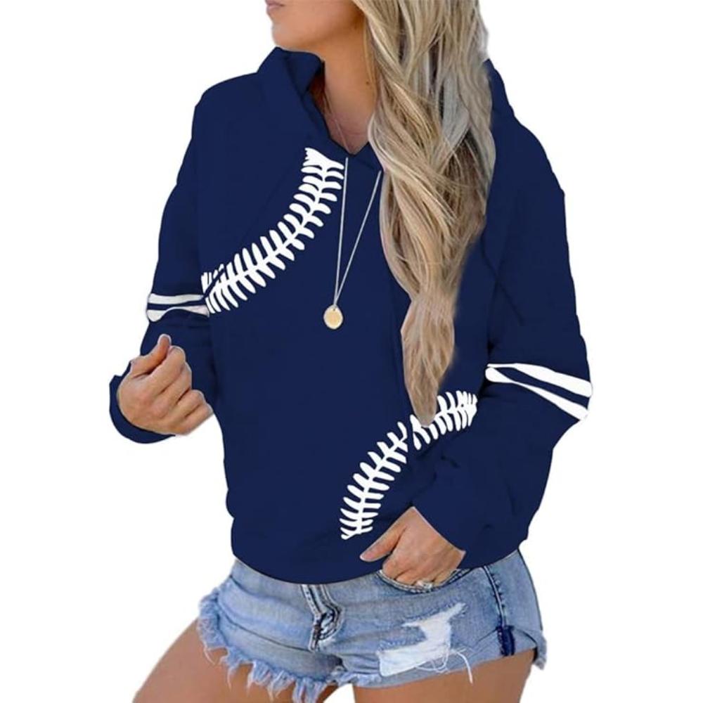 Baseball Stitch Print Pullover Sweatshirt Home Run Hoodie